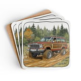Grand Wagoneer Corkwood Coaster Set, The Waggy Car Coasters, Off Road, Petralla Shop, Classic SUV Art, Car Lover Gift, Drink Coasters thumbnail 1