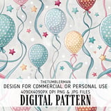 Digital Balloons Pattern, Stars Seamless Repeat File, Party Balloons Digital Bundle, Celebration Paper Design, Scrapbooking Pattern, Digital thumbnail 1