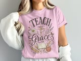 Teach with Grace T-Shirt for Teachers, Floral Christian Educator Gift, Vintage Whimsical Back to School Tee thumbnail 10