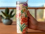 20oz Tumbler Sublimation Seamless Tapered PNG, Vibrant Daylily Floral Digital Design, Free Car Coasters Included, Instant Download thumbnail 4