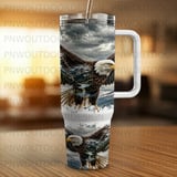 Bald Eagle Mountain 40oz Tumbler Sublimation PNG, Distressed Seamless Tapered Wrap, Nature Wildlife Digital Download, Free Car Coasters thumbnail 4