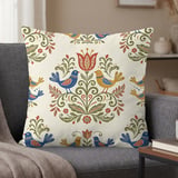 Vibrant Folk Bird & Floral Pillow Case thumbnail 1