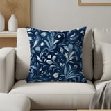 Blue Floral Throw Blanket and Pillow: Indigo Blooms, Home Decor thumbnail 3
