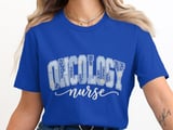 Oncology Nurse Patchwork T-Shirt: Floral Gingham Patterned, Cancer Awareness Design thumbnail 5