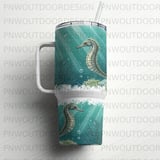 40oz Tumbler Sublimation Wrap Digital Seahorse Ocean Design, Seamless Underwater Marine Life Skinny Tapered Tumbler PNG thumbnail 16