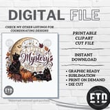 Vintage Black Cat PNG Celestial Moon Halloween Graphic, Whimsigoth Autumn Pumpkin Witchy Clipart, A Little Mystery Never Hurt Fall Design thumbnail 10