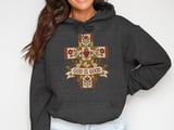 God Is Good Christian Sweatshirt, Quilted Cross Hoodie, Faux Patchwork Floral Faith Tote Bag, Country Folk Art Religious Easter Gift thumbnail 2