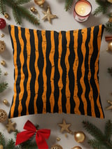 Distressed Orange Black Stripe Velveteen Blanket | Spooky Halloween Woven Throw Pillow | Grunge Fall Decor Gift thumbnail 3