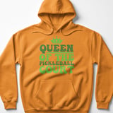 Pickleball Gildan Fleece Hoodie, Queen of the Pickleball Court, Retro Athletic Winter Court Pullover thumbnail 9