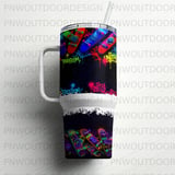 40oz Tumbler Sublimation PNG, Distressed Neon Skateboard Graffiti Tumbler Wrap, Seamless Tapered Digital Design, Urban Street Art Skate PNG thumbnail 6