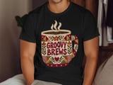 Groovy Brews Coffee Tee or Sweatshirt, Faux Patchwork Design thumbnail 13