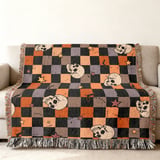 Spooky Skull Bat Stars Halloween Velveteen Blanket, Grunge Checkerboard Woven Throw, Alt Aesthetic Cozy Pillow thumbnail 13