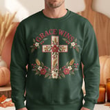 Grace Wins Floral Cross Sweatshirt, Christian Hoodie, Faux Embroidered Faith Aesthetic Sweater, Religious Cottagecore Botanical Tote Bag thumbnail 16