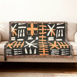 African Mud Cloth Velveteen Blanket, Tribal Art Woven Throw, Abstract Boho Pillow Cover, Black Yellow White Pattern Home Decor Gift thumbnail 12
