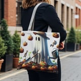 Halloween Tote Bag, Ghost Gardener, Pumpkin Patch, Spooky Season, Fall Decor, Halloween Decor, Cute Ghost, Halloween Party, Autumn Vibes thumbnail 1