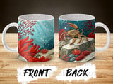 Crab Ocean Life Mug Sublimation Wrap PNG, Marine Life Digital Design for 11oz 15oz Mugs, Underwater Sea Animal Instant Download thumbnail 4