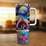 Rainbow Octopus Tumbler Wrap, 40oz Sublimation Design, Seamless Digital Download, Colorful Sea Life, Distressed Tapered thumbnail 4