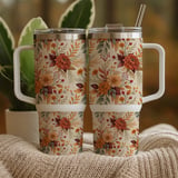 Fall Floral Tumbler Design, Digital Download, Autumn Flowers PNG, Watercolor Flower Backgrounds, Scrapbooking Paper, Junk Journal Pages thumbnail 9