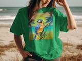 Tropical Parrot Sunset Beach T-Shirt, Vibrant Macaw Bird Tee, Island Life Vacation Shirt, Nature Lover Gift for Her, Beach Summer Apparel thumbnail 5