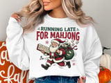 Running Late For Mahjong Christmas Print, Retro Santa Claus Holiday Art, Funny Mahjong Player Gift, Game Night Graphic Holiday Decor thumbnail 1