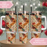 Watercolor Flowers Tumbler Design, Floral Digital Paper, Autumn Fall Printable, Junk Journal Pages, Digital Scrapbooking, Colorful thumbnail 8