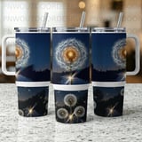 40oz Tumbler Sublimation PNG, Distressed Dandelion Night Sky Digital Design, Seamless Tapered Wrap, Free Car Coasters Included thumbnail 2