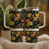 Yellow Flowers Tumbler Design, Floral Digital Paper, Watercolor Backgrounds, Flower Junk Journal, Printable PNG, Digital Scrapbooking thumbnail 9