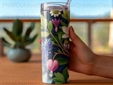 Dark Floral Tumbler Wrap PNG, 20oz Skinny Tumbler Sublimation Design, Seamless Bleeding Heart Digital File + Car Coasters thumbnail 4