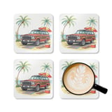 Grand Wagoneer Corkwood Coaster Set, The Waggy Coasters, Car Coasters, Beach Scene, Car Lover Gift, Drink Coasters, Automobile Art thumbnail 5