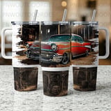 Classic Car 40oz Tumbler Sublimation Design, Vintage 1957 Chevy Barn Rustic Tumbler Wrap Digital PNG File, Distressed Seamless thumbnail 4