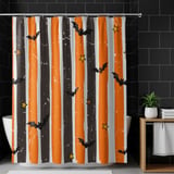 Halloween Bat Shower Curtain and Bath Mat, Spooky Striped Bathroom Decor, Grunge Orange and Black Autumn Bat Decor, Gothic Home Gift thumbnail 1