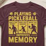 Pickleball Sport-Tek Performance Tee, Playing Pickleball Improves Memory, Funny Pickleball Court Apparel thumbnail 2
