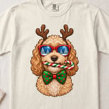 Goldendoodle Christmas Reindeer Antlers Sunglasses Candy Cane Bow Tie Holiday Dog Graphic Standard T-Shirts thumbnail 5