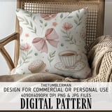 Digital Pattern, Digital Bundle, Floral Pattern, Macaron Pattern, Coffee Cup Pattern, Pink Bow Pattern, Seamless Pattern, Watercolor Pattern thumbnail 5