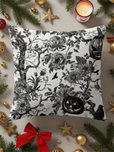 Gothic Toile Halloween Woven Blanket, Vintage Dark Academia Throw Pillow & Tapestry Blanket, Spooky Victorian Botanical Pumpkin Home Decor thumbnail 4