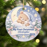 Baby First Christmas Ornament 2026, Personalized Teddy Bear Sleeping Moon Cloud Keepsake, Custom Newborn Boy Holiday Tree Ornaments thumbnail 1