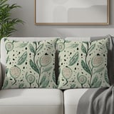 Blanket Pillow and Pillow Case: Botanical Green, Neutral Hues, Leaf and Fruit Pattern thumbnail 9