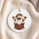 Black Santa Christmas Ornament, Cute Leopard Print Santa in Chimney Tree Hanging Ornament, African American Holiday Keepsake Decor Gift thumbnail 5