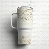 Luxury Gold Floral 40oz Tumbler Wrap Digital, Seamless Distressed Tapered Sublimation, Elegant Cream Flowers, Free Car Coasters PNG thumbnail 6