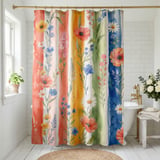 Painterly Meadow Stripe Shower Curtain thumbnail 1