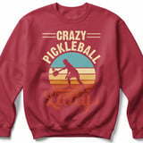 Pickleball Gildan Crewneck Sweatshirt, Crazy Pickleball Lady, Court Warm Up Retro Sunset Pullover Top thumbnail 5
