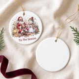 Black Santa Christmas Ornament, Tis The Season Holiday Decor, African American Santa and Snowman Keepsake, Cozy Xmas Tree Decoration Gift thumbnail 4