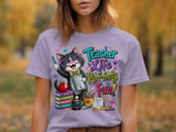 Whimsical 'Purrfectly Fun' Teacher Cat T-Shirt thumbnail 1