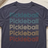 Pickleball Sport-Tek Performance Tee, Pickleball Multi-Color Retro Stripe Text Graphic, Court Apparel thumbnail 9