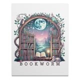 Bookworm Poster, Owl Cat Library Art, Fantasy Landscape Print, Moonlit Scene, Magical Reading Nook Decor, Whimsical Wall Art thumbnail 1