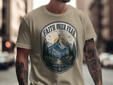 Faith Over Fear Mountain Cross T-Shirt, Christian Religious Tee, Walk By Faith Hiking Nature Shirt, Inspirational Gift thumbnail 5