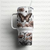 40oz Tumbler Sublimation PNG, Distressed Butterfly Floral Tumbler Wrap, Tapered Seamless Digital Design, Free Car Coasters PNG Download thumbnail 6