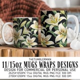 Lily Flower Tumbler Design, Floral Digital Paper, Watercolor Backgrounds, Junk Journal Pages, Printable PNG File for Tumblers, Scrapbooking thumbnail 4