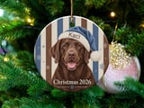 Chocolate Lab Ornament, Custom Dog Christmas Ornament 2026, Labrador Retriever Holiday Gift for Dog Mom, Rustic Pet Christmas Tree Decor thumbnail 1