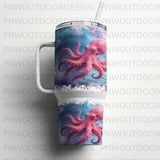 Pink Octopus Tumbler Wrap, 40oz Sublimation Design, Ocean Wave Seamless Tapered, Digital Download, Sea Animal thumbnail 5